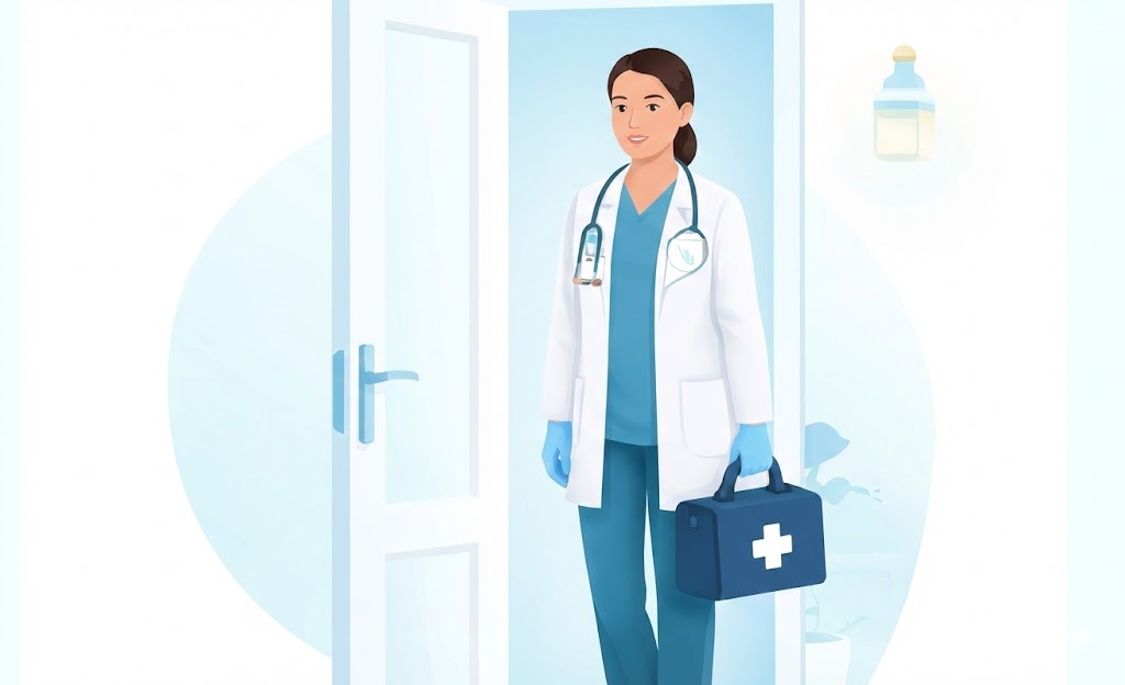 Mobile phlebotomist preparing supplies for a home visit